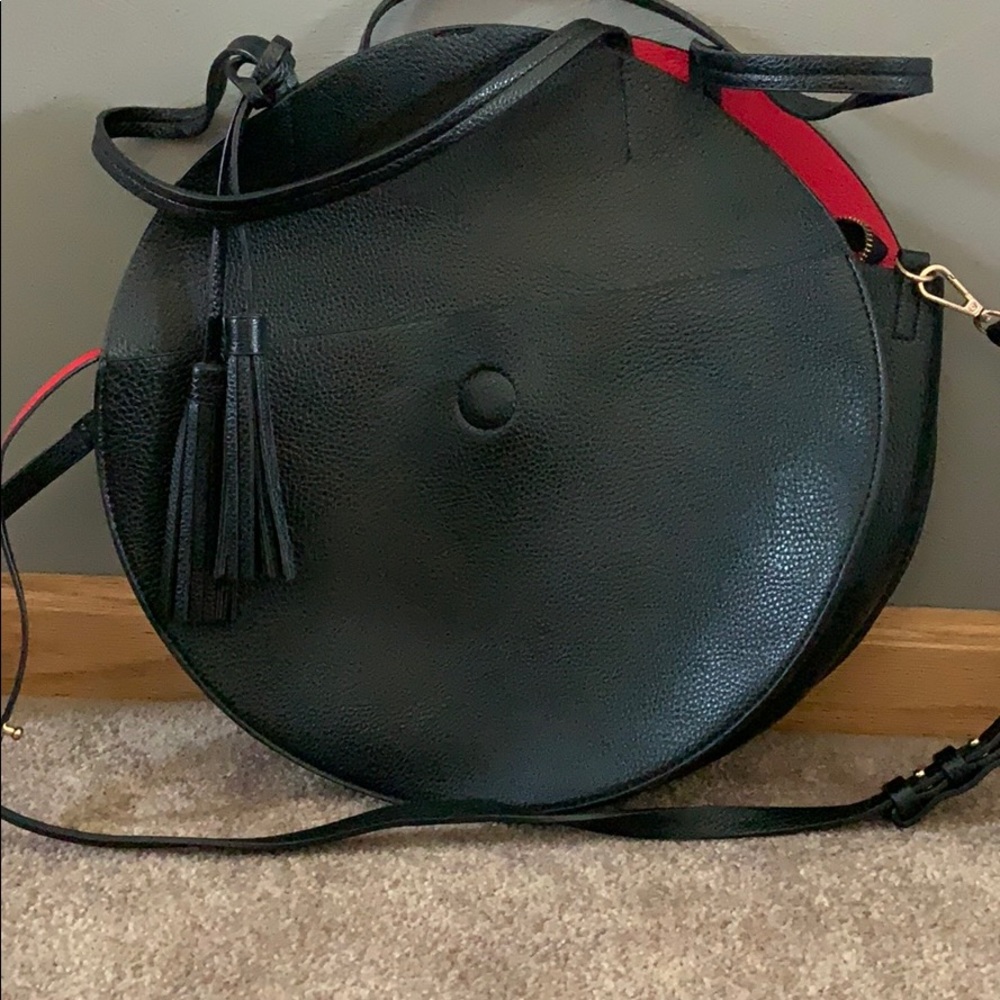 Anthropologie Black and Red Round Bag